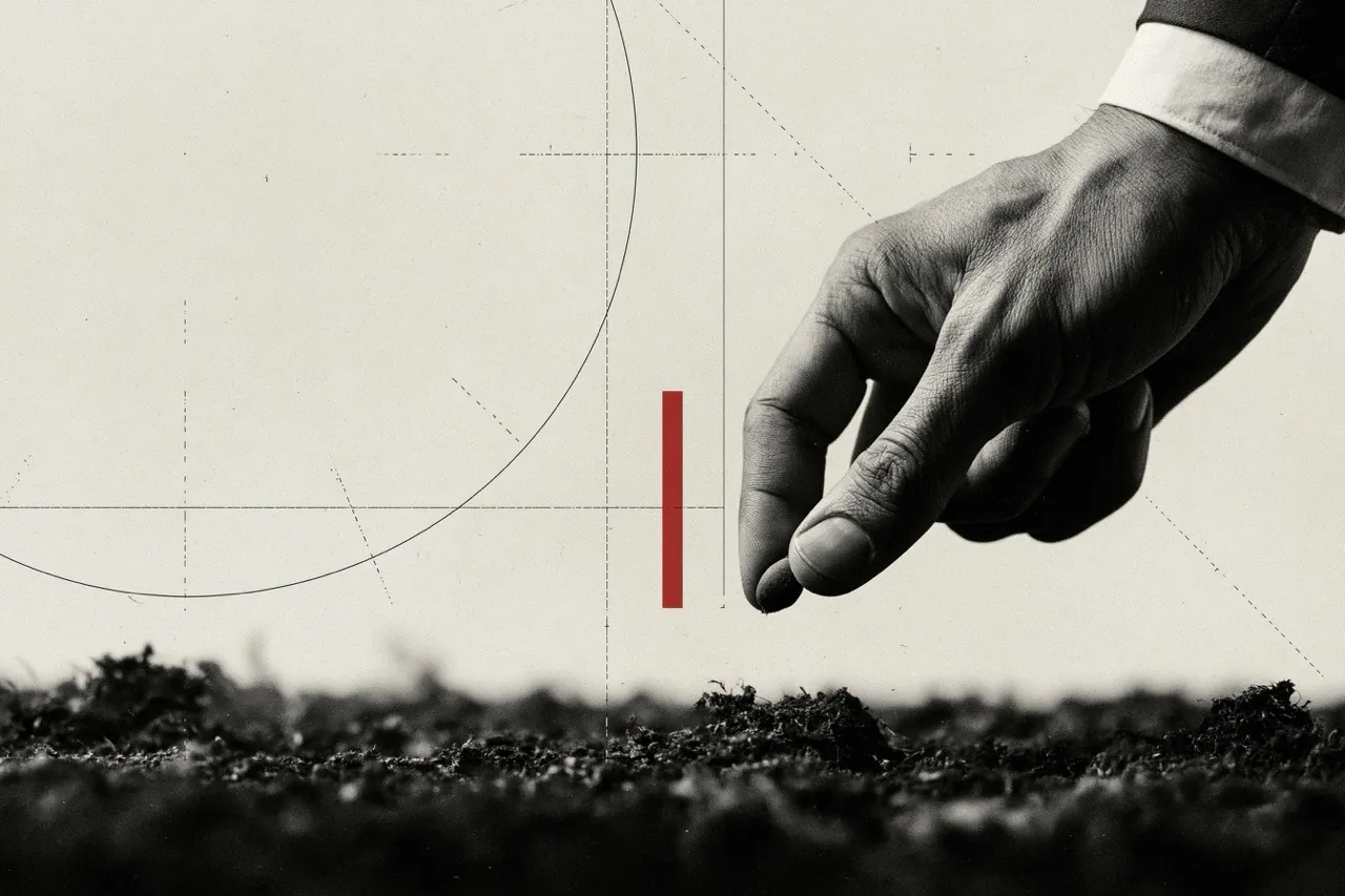 A hand placing a seed into soil, the deliberate start